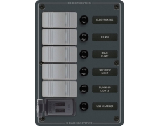 Blue Sea Systems Panel H2O CB USB 12/24VDC 5pos vert Gray