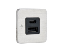 TILE - USB-A / USB-C Interiors Charging Socket 12/24V - Brushed Stainless Bezel