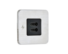 TILE - USB-C / USB-C Interiors Charging Socket 12/24V - Brushed Stainless Bezel