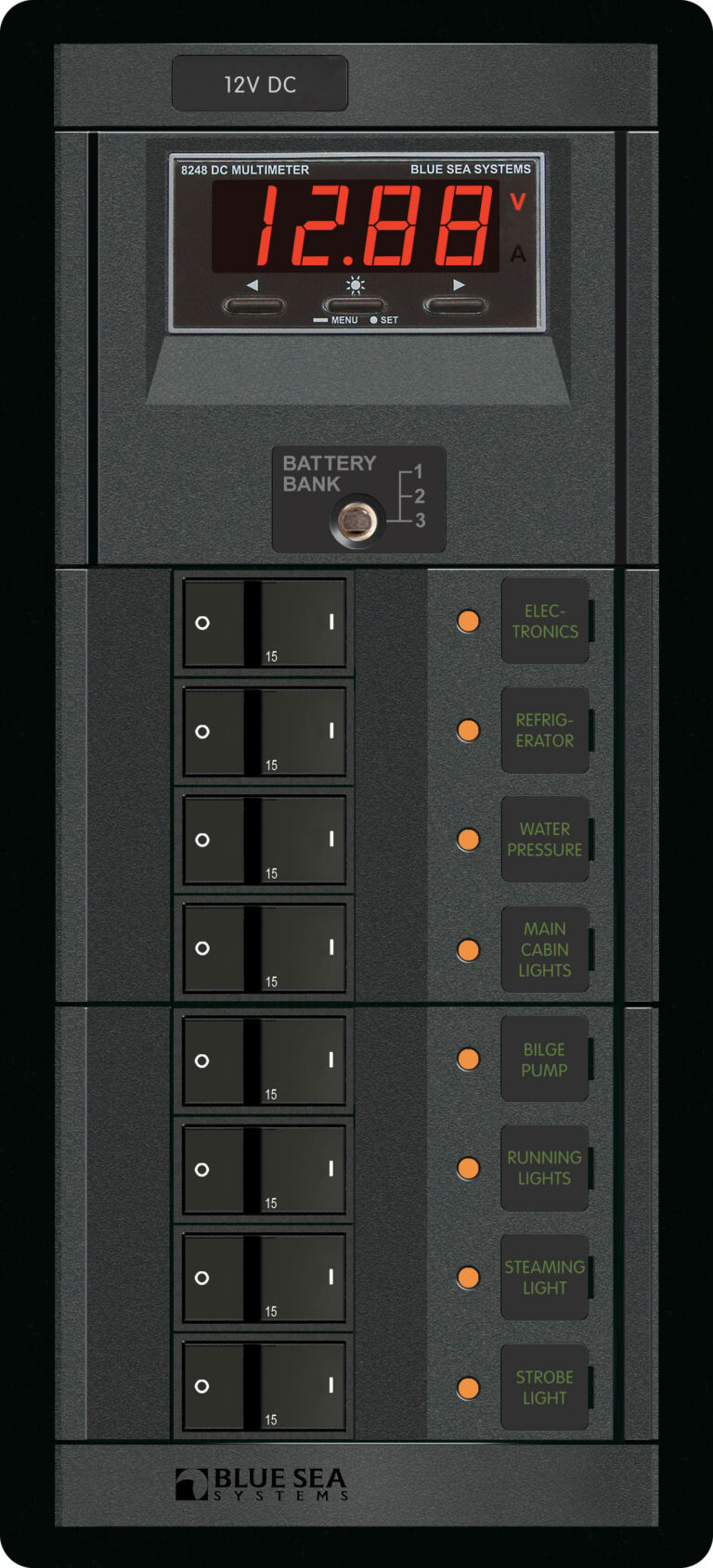Blue Sea Systems PANEL 360 12VDC 8POS DMM FR