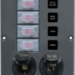 Blue Sea Systems paneļa slēdzis H2O CB 4POS SCKT un USB pelēks