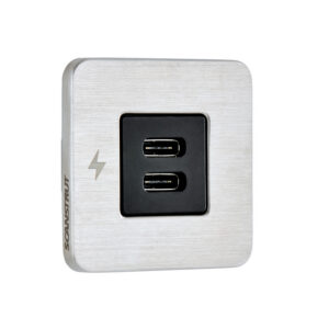 TILE - USB-C / USB-C Interiors Charging Socket 12/24V - Brushed Stainless Bezel